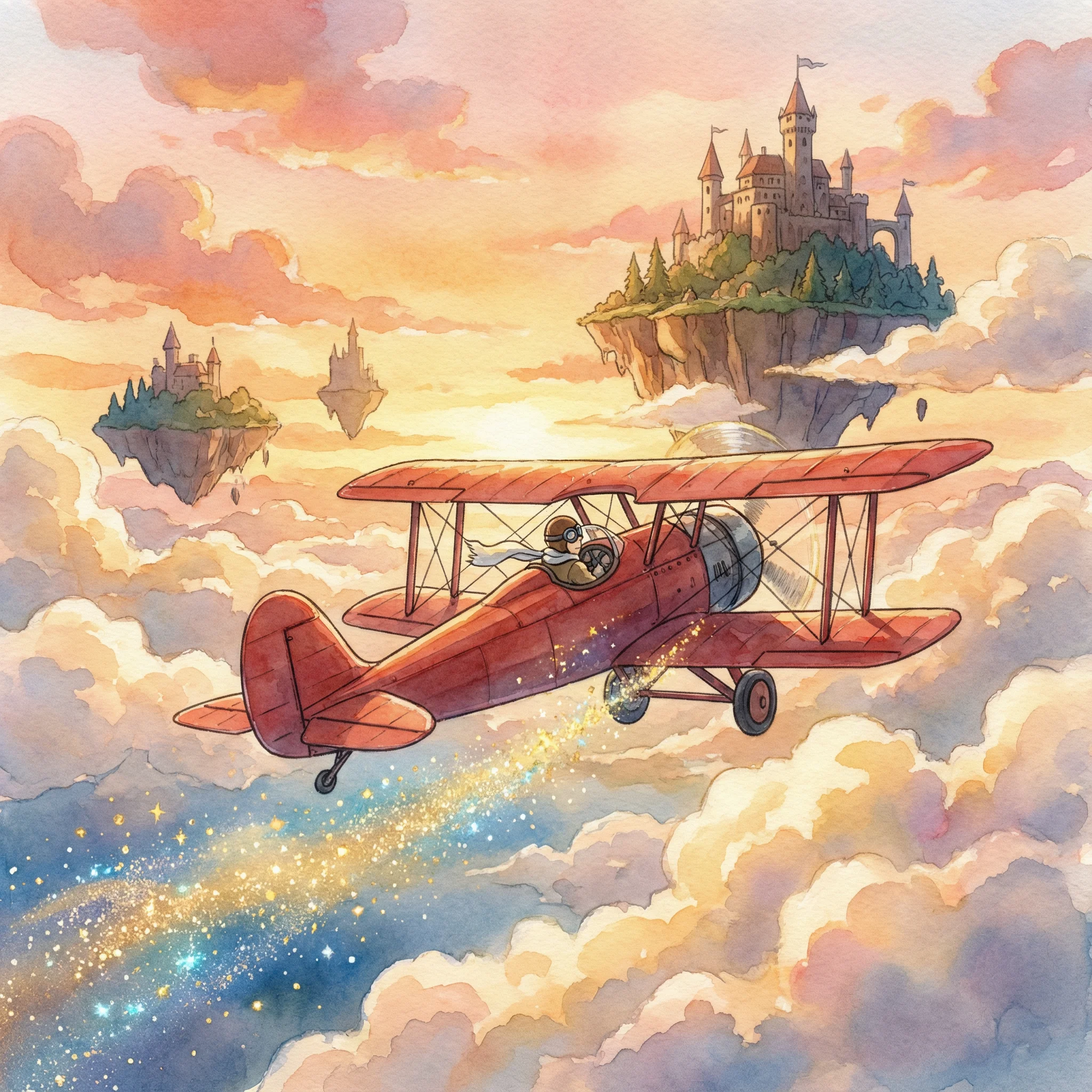 Avión vintage volando entre nubes mágicas en juego Aviator